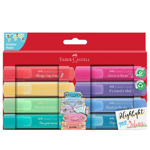 FABER CASTELL TEXTLINER 46 PASTEL EVIDENZIATORE PUNTA A SCALPELLO 1.2/5 mm COLORI ASSORTITI PASTEL CONF 8 Pz.